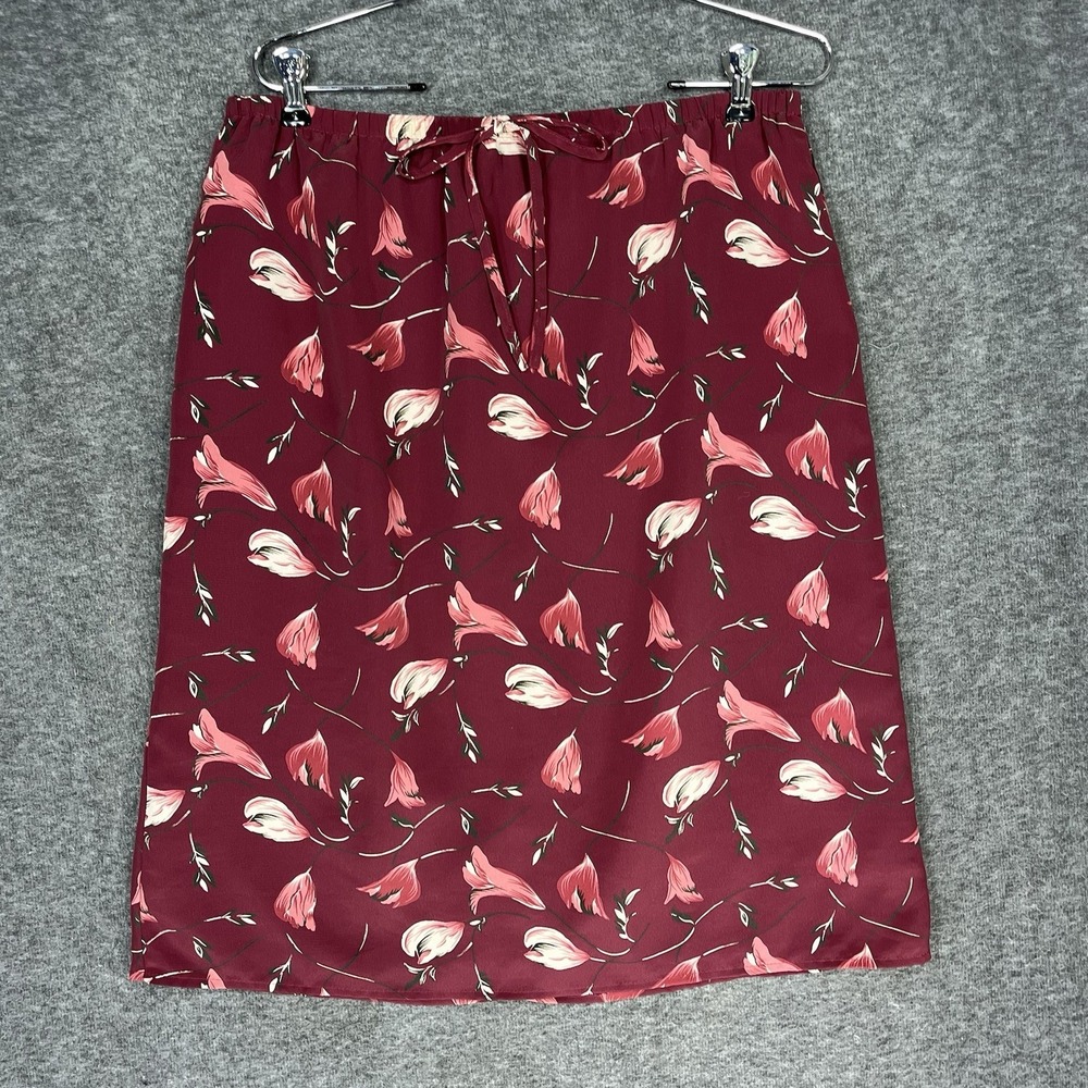 Vintage TY Wear A-Line Skirt Womens M Red Floral Lined Knee Length Modest 90s
